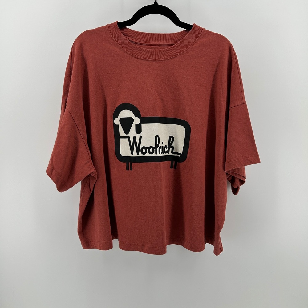 Woolrich Graphic T-Shirt Rust Red Cotton Sheep Boxy Fit Short Sleeve XXL Unisex